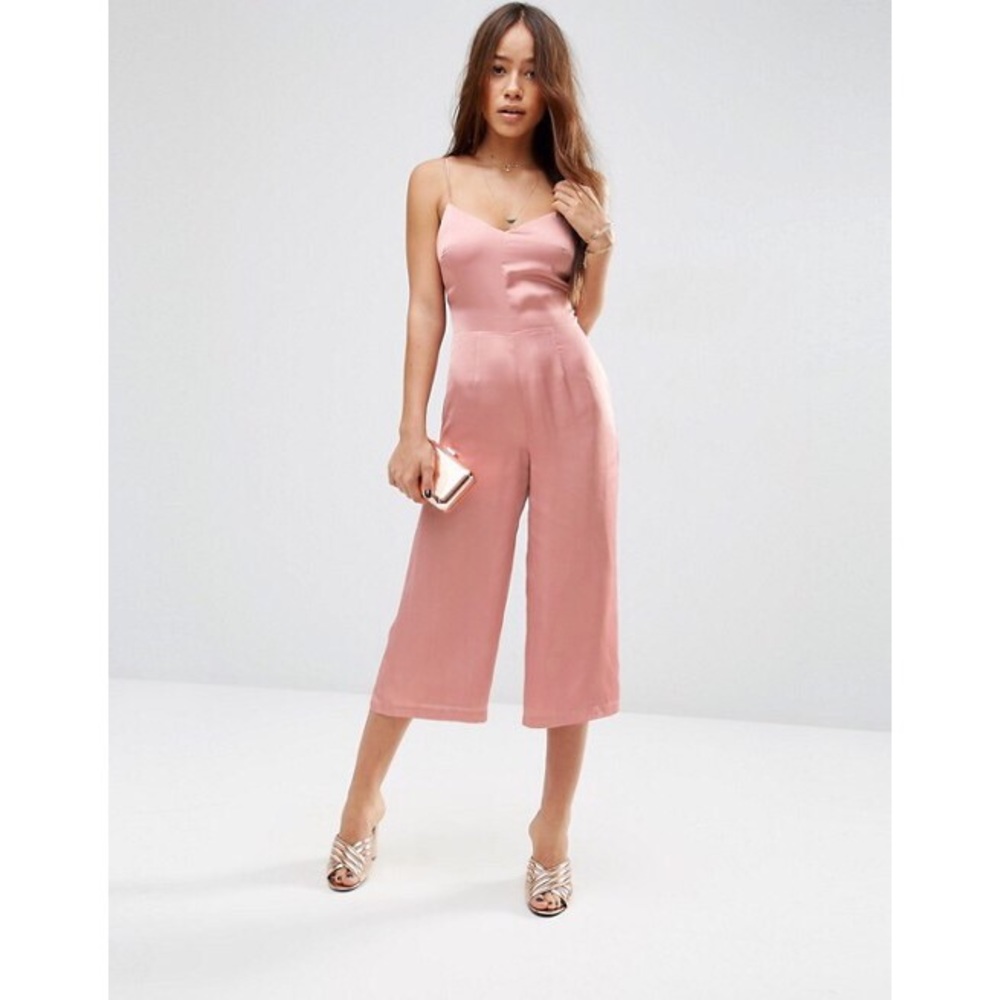 ASOS PETITE Pink Satin Cami Strappy Jumpsuit